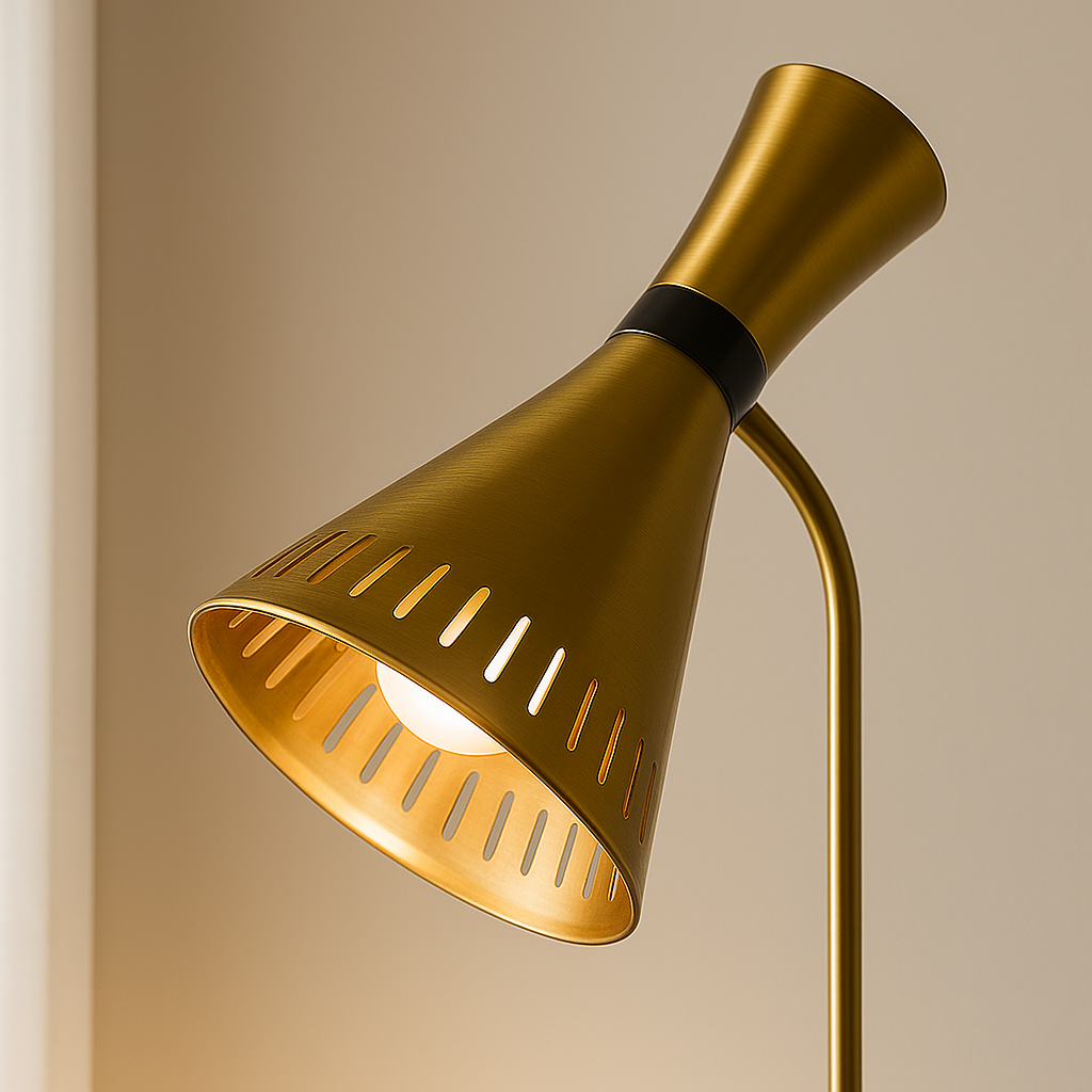 Moderne Stehlampe mit goldener Oberfläche – Dimmbare LED-Stehlampe