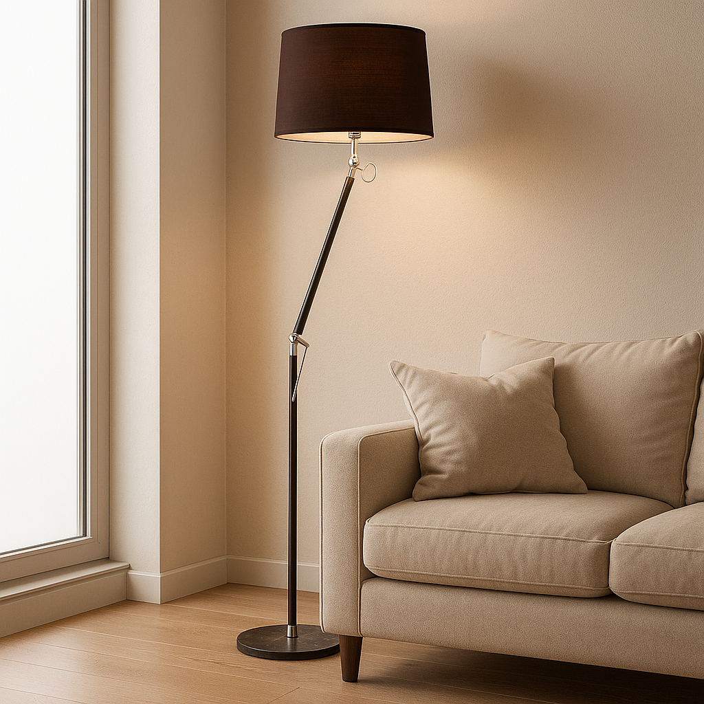 Moderne verstellbare Stehlampe mit Stoffschirm – warmes LED-Licht