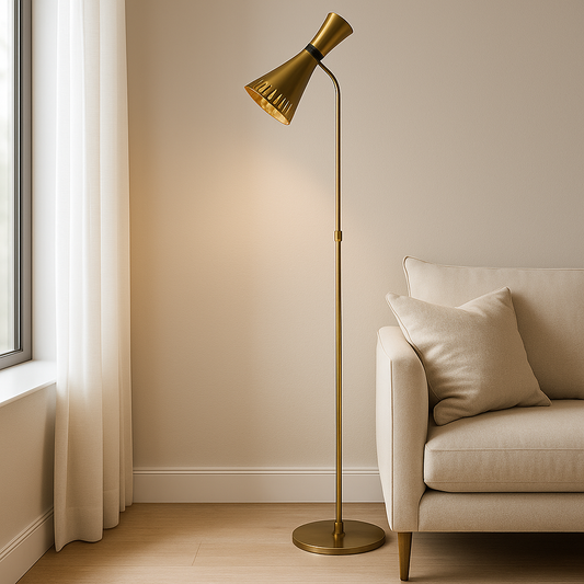 Moderne Stehlampe mit goldener Oberfläche – Dimmbare LED-Stehlampe